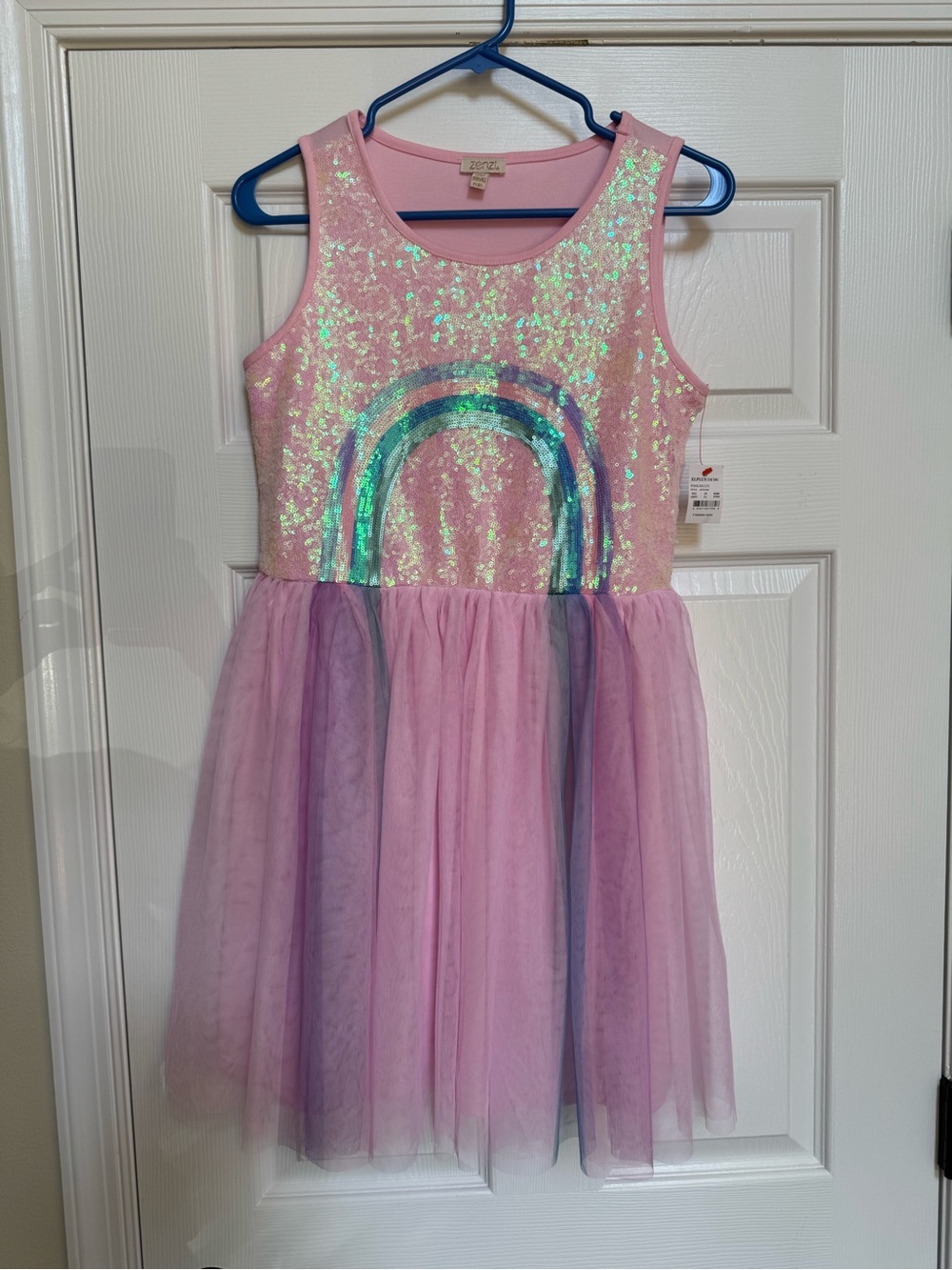 Girls Pink Iridescent Sequin Rainbow Tulle Dress